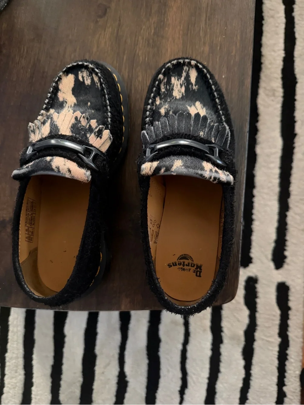 Dr. Martens Kids Black and Cream Ponyhair Moccasins